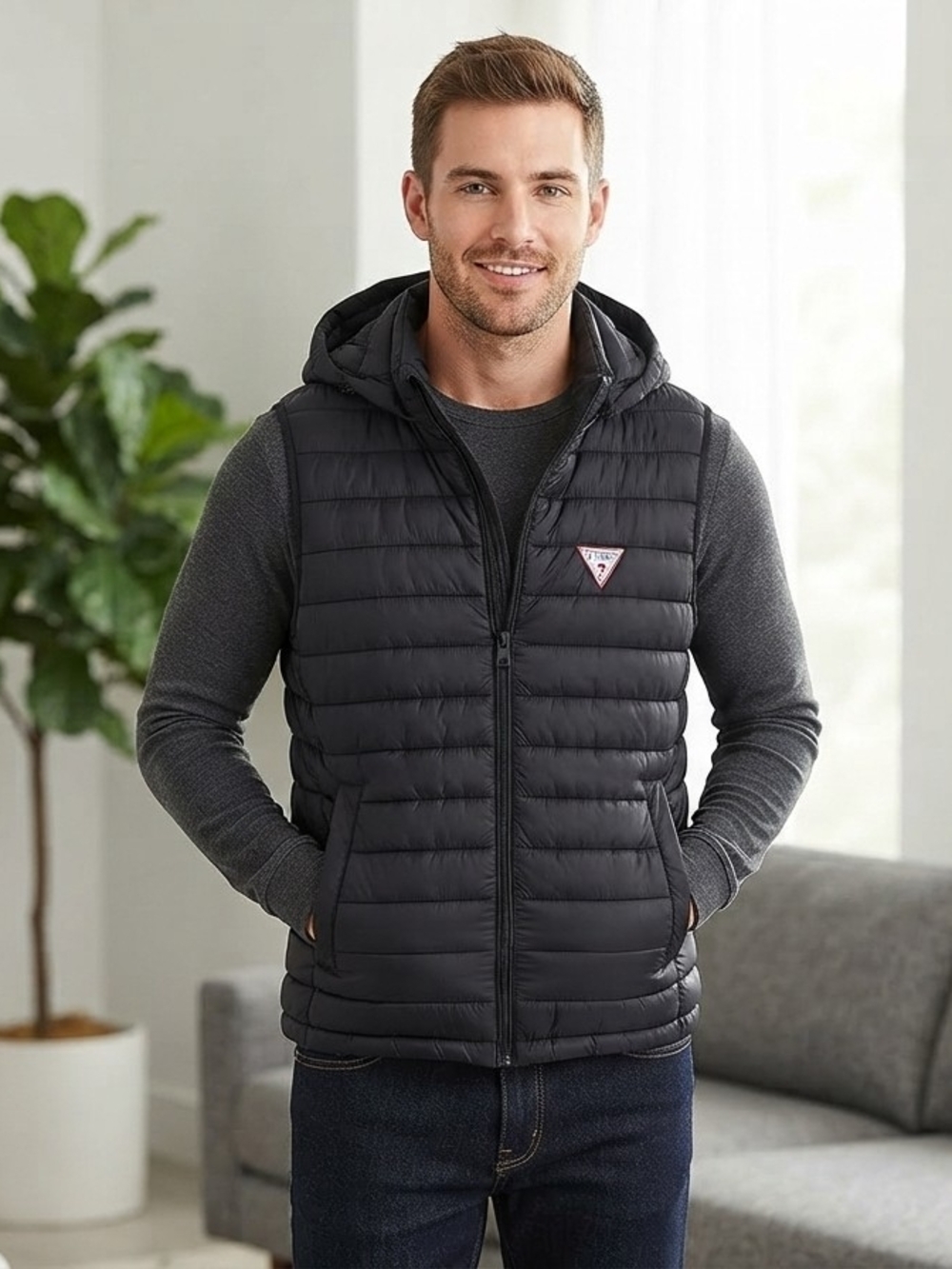 Men's Hooded Puffer Vest - Black